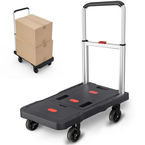 Foldable Platform Hand Truck Cart With 330 Pound Capacity, Adjustable Height Handle and 360 Degree Swivel Wheels