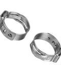 Close-up view of two stainless steel clamps from the Go-To 10-Piece PEX Stainless Steel Clamp Ring Set for Crimp Fittings and Single Ear Hose Clamps 7-14mm Range 360 Degree Grip Built-To-Last Pipe Repair Kit.