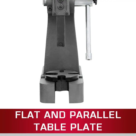 Pro Level 2 Ton Arbor Press With Precision Steel Ram And Slotted Top Plate front view showing flat and parallel table plate.