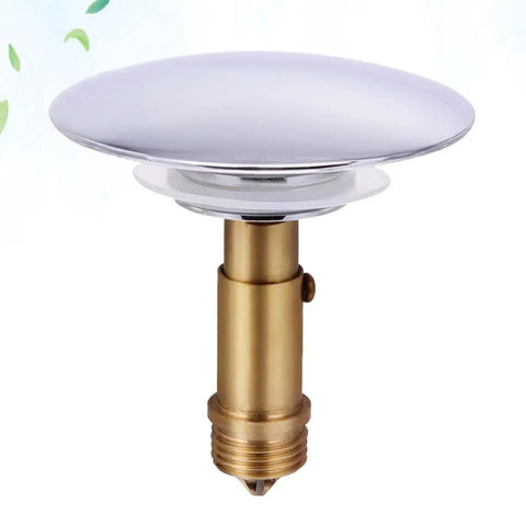 Bathtub Plug Drain Hole Water Stopper with Brass Spring Core in shiny chrome and brass, ideal for sink or bathtub use.