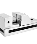 Badass Cnc Lathe Vise Featuring Replaceable Jaws And V Shape Clamping Slots side view showcasing robust design and clamping mechanism.