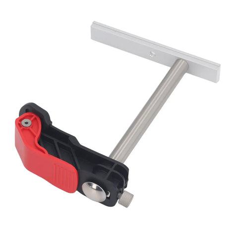 Top Notch Stainless Steel Hold Down Clamps Set Quick Release Bench Dogs Killer For Woodworking Drilling Tables Shop Benches Groove Mounts, close-up detail of clamp mechanism.