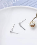 Sterling Silver Bar Dangle Stud Earrings For Women And Girls, Minimalist Chic Tiny Ball Bead Earrings, hypoallergenic nickel free, 16.5mm