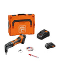 Cordless Nibbler For Roofs And Facades kit including 17-Gauge metal cutting tool, battery, charger, case, and accessories.