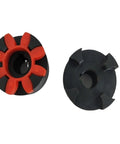 XL Star Type Jaw Coupling With Shock Absorbing Rubber Spider Center Built Like A Tank For Heavy Duty Motor Drives, black and red rubber design.