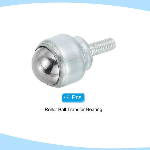 Four Pack Heavy Duty 3/4 Inch Roller Ball Transfer Bearings, durable carbon steel caster unit with threaded base.