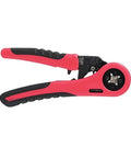 Pro Multifunctional Carbon Steel Crimping Pliers Ergonomic Hand Tool For Electricians And Automotive Technicians with red handles.