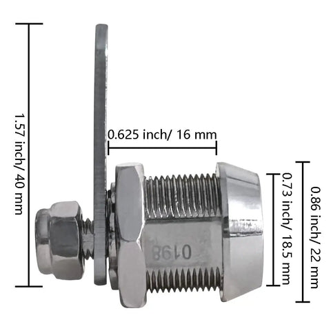 Side view of the Dual Pack Tubular Cam Toolbox Lock Replacement Five Eighth Inch With Hook Cam Keyed Alike, zinc alloy finish.