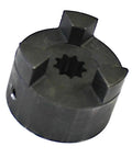 High Grade Steel Three Jaw Coupler For Machines Matching Five Eighths Inch Shaft With Nine Tooth Splined Ends showing heavy duty design.