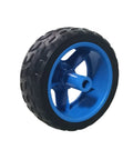 Four Pack 65mm Motor Wheels For Smart Car Chassis And RC Robots Light Blue ABS Rubber Build side view