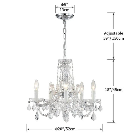 Glam Crystal Chandelier In Gold Finish With 5 Lights, Maria Theresa Style K9 Crystals, 20 Inch Diameter By 18 Inch Height, Adjustable 59 Inch Chain