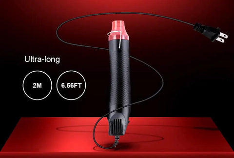 Long 6.56Ft Cord 300W Heat Gun For DIY Crafts Compact Handheld Hot Air Tool on red background with ultra-long cord display