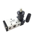 Five Way Pneumatic Air Valve With Hand Lever, One Quarter Inch Inlet, Two Position, Five Port, Aluminum Body, 8mm Fittings