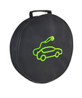 Slick EV Cable Carrier Bag For Electric Vehicle Charging Cables And RV Sewer Hose Organizer featuring waterproof black design with green logo.