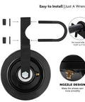 Beefed Up Heavy Duty Farm Gate Wheel 6 Inch By 2 Inch Rubber 1200 Lb Capacity with fitting instructions and close-up details