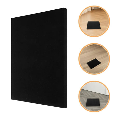 Black Pro Grade Polyurethane Foam Padding Sheets with close-up views on hardwood floors, ideal for packing electronics and fragile items
