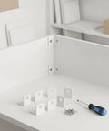 Pro Grade White Iron L Brackets For Furniture Assembly Corner Reinforcement Brackets 2.6 X 2.6 Inch shown on a table with screws and screwdriver