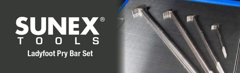Ladyfoot pry bar set displayed on a surface with Sunex Tools logo on the side.