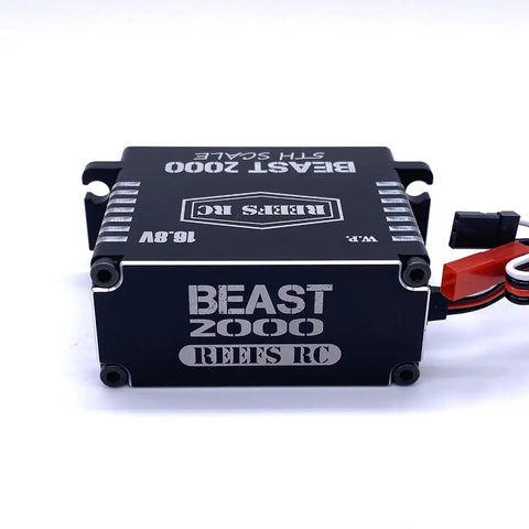 Beast 2000 1 5th Scale RC Servo With Aluminum Horns Submarine Waterproof 7 Point Seal Magnetic Angle Sensor High Torque PWM Control SEHREEFS103 shown from top angle.