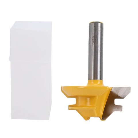 Lock Miter Router Bit For 45 Degree Wood Joinery Cut With Sturdy Alloy Build designed for smooth precise cuts, shown with protective case.