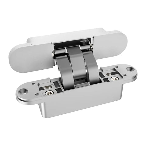 Heavy Duty Concealed Door Hinge Delivers True 180 Degree Swing For Interior Rooms with chrome finish and ball bearings.
