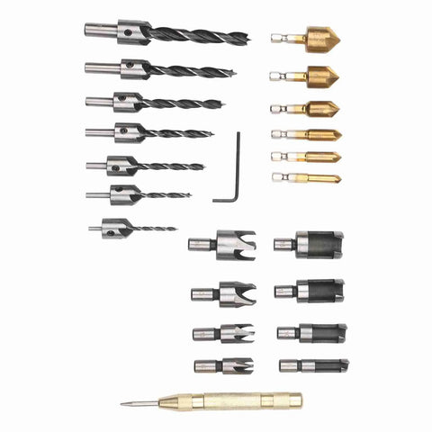 Real Deal Woodworking Plug Cutters Kit With Hex Shank Drill Bits And Countersink Bites For Hardwood Builds sharp HSS steel tools layout.