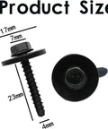 Solid Heavy Hex Head Screws For Fender Wheelhouse Console Replacement Compatible Gm Chevy Camaro Colorado Buick Cruze Set Of Ten Black Finished Fasteners showing size dimensions of 17mm width and 23mm length.