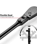 True Mechanic 90 Tooth Dust Proof Black Chrome Locking Flex Head Ratchet showing 180-degree head rotation