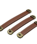 Leather Drawer Pulls With Iron Plate For Enhanced Bearing Capacity 6 Piece Set Includes Self Tapping Screws Ergonomic Red Brown Leather Handles
