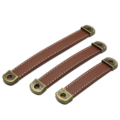 Leather Drawer Pulls With Iron Plate For Enhanced Bearing Capacity 6 Piece Set Includes Self Tapping Screws Ergonomic Red Brown Leather Handles