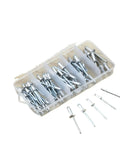 Alloy Aluminum Blind Rivet Kit With 5 Sizes, 70 Piece Assortment in a clear plastic organizer