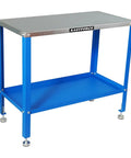 Rust Free 36 By 18 Inch Heavy Duty Universal Tool Stand With 1200 Lb Capacity, blue frame, built-in storage tray, 10 Ga top