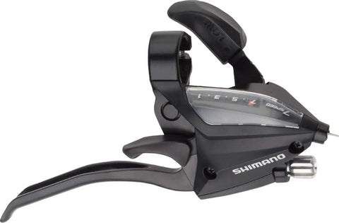 EZ Fire 7 Speed Left Side Integrated Brake And Shift Lever For Mountain Biking, Black, Four Finger Adjustable, Durable Alloy Body
