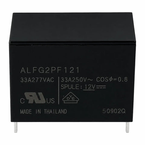 Heavy Duty 12V DC Coil Power Relay 33A SPST NO Four Pin Through Hole PCB Mount black relay with leg pins for HVAC EV chargers.