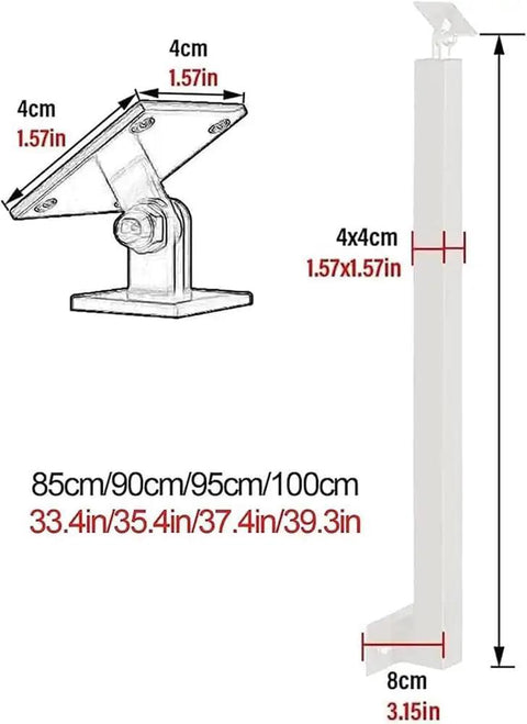 Pro Grade Adjustable Side Mount Railing Kit Featuring 270 Degree Flat Brackets And Square Iron Spindle Post dimensions showing sizes and structure.