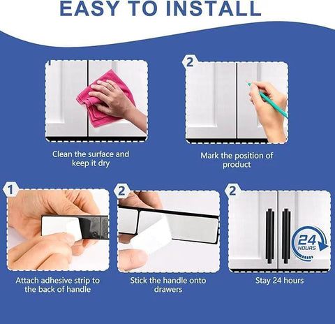 Step-by-step guide to install Six Pack Plastic Adhesive Cabinet Handles Self Stick Drawer Pulls No Drill Damage Free Installation