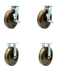 Hella Durable High Temp Phenolic Caster Set Featuring Eight Inch Swivel Plates Two Brake Wheels And Two Fixed Rigids Built To Carry Five Thousand Pounds Daily, four phenolic wheels with locks.