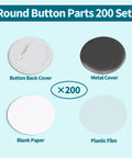 Round button parts set for 58mm buttons; includes back cover, metal cover, blank paper, and plastic film (200 pieces)