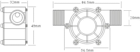 Diagram of Portable Micro Hydroelectric Turbine Generator Lets Water Flow Do The Heavy Lifting To Power A 5V USB Charger Half Inch Inlet Durable Outdoor Mini Hydropower Kit For Camping Emergency Prep And Off Grid Use with dimensions.
