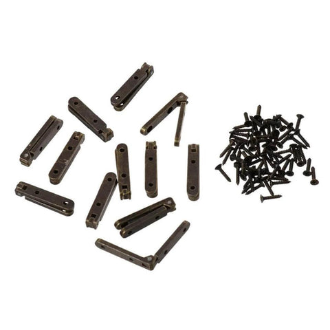 Miniature Cabinet Drawer Hinges 12 Pack 1.18 Inch 90 Degree Bronze Zinc Alloy Jewelry Box Chest Hinge with screws