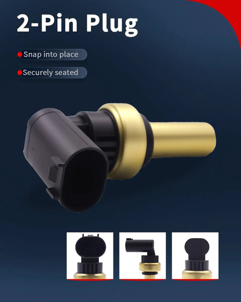 Engine Coolant Temperature Sensor Replacement 55591401 For Cruze Sonic Trax Volt Spark EV L4 1.4L 1.8L Engines 2011 2021 Direct Fit High Quality Sensor Plug And Play Long Lasting Performance. 2-pin plug view