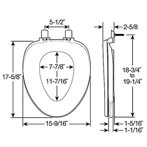 Diagram of Elongated Toilet Seat With Inserts For Comfy Ultimate Comfort And Pressure Relief, Quiet Close, Contoured Ring, White