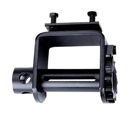 Close-up view of 4 Pack Bolt On Winch Set for flatbed trailers, steel black powder coat, heavy duty, portable mount