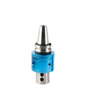 Heavy-Duty Bt50 Cnc Coolant Tool Holder Featuring Side Lock Collet Setup For Precision Milling And Grinding Jobs Dead On Grip Built From Industrial Strength Stainless Steel Oml20 Oml25 Oml32 Oml40 Compatible, blue and silver tool holder on white background.