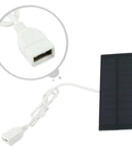 Monocrystalline 2W 5V Solar Panel Charger with USB output, compact black design, shown with USB cord for mobile devices charging.