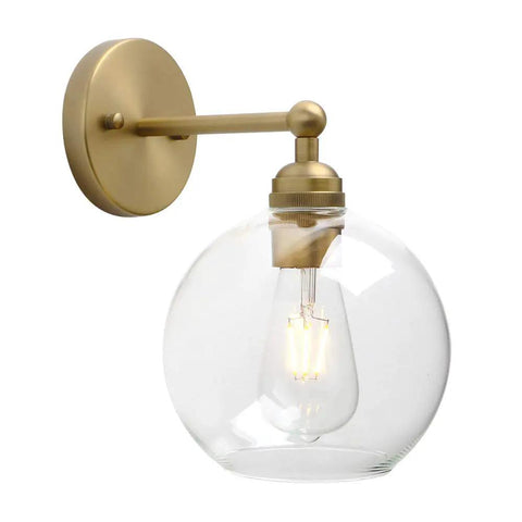 Brass Boho Vanity Light Vintage Gold Wall Sconce For Bathroom And Hallway Hardwired Industrial Fixture With Double Hole Round Glass Shade