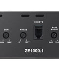 Back view of Beast 2000W Monoblock Class D Car Amplifier showing controls for gain, phase, bass boost, subsonic, and LPF.