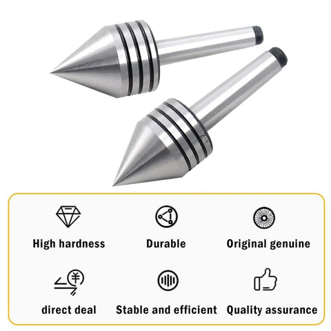 Angled front view of two CHENTEC MT2 tailstock live centers; metal with conical tips.