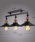 Industrial Vintage 3 Light Semi Flush Ceiling Mount Fixture For Home Kitchen Living Room Dining Room Dope Retro Metal Chandelier 33.46in wide