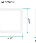 Diagram of Square 6 Inch LED Flush Mount Ceiling Light Fixture dimensions showing 6.33x6.33 inches and 0.7 inch thickness.